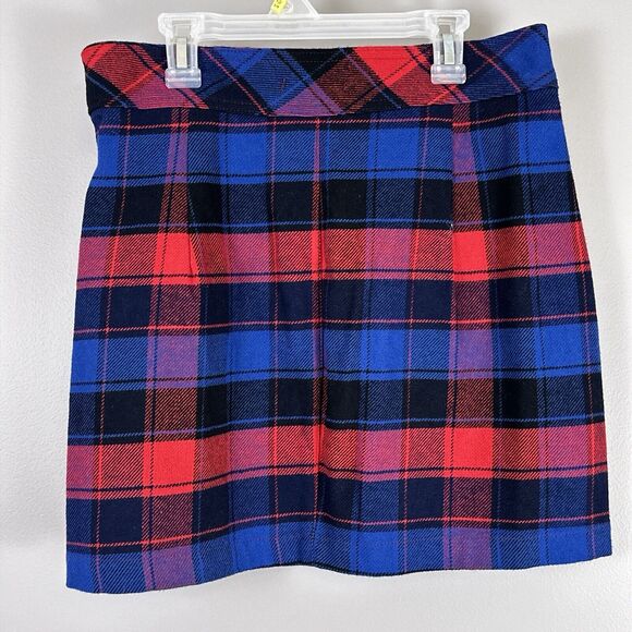 New Tgla Short Mini Skirt Womens Medium Multicolor Red Blue Plaid Pockets Button - Picture 2 of 6